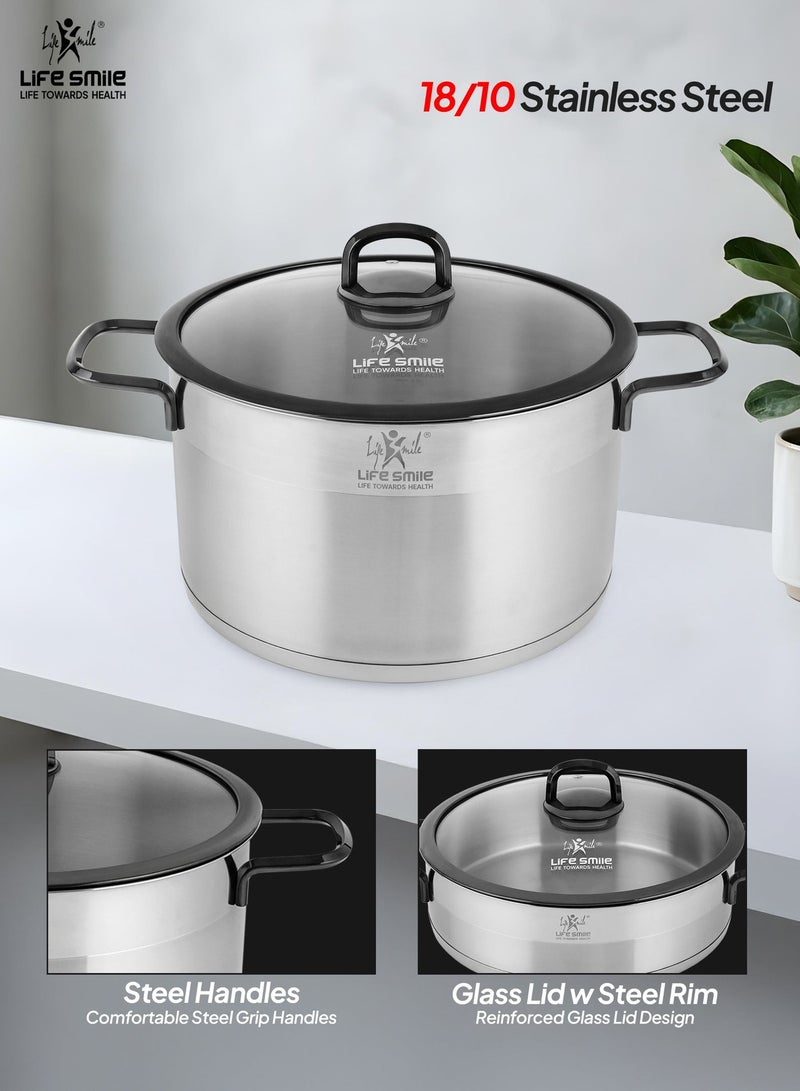 Life Smile 10-Piece Stainless Steel Cookware Set with Lids,20/24/28/32cm Casseroles,28cm Shallow Pot-Multi-Size Cooking Pots - Image 4